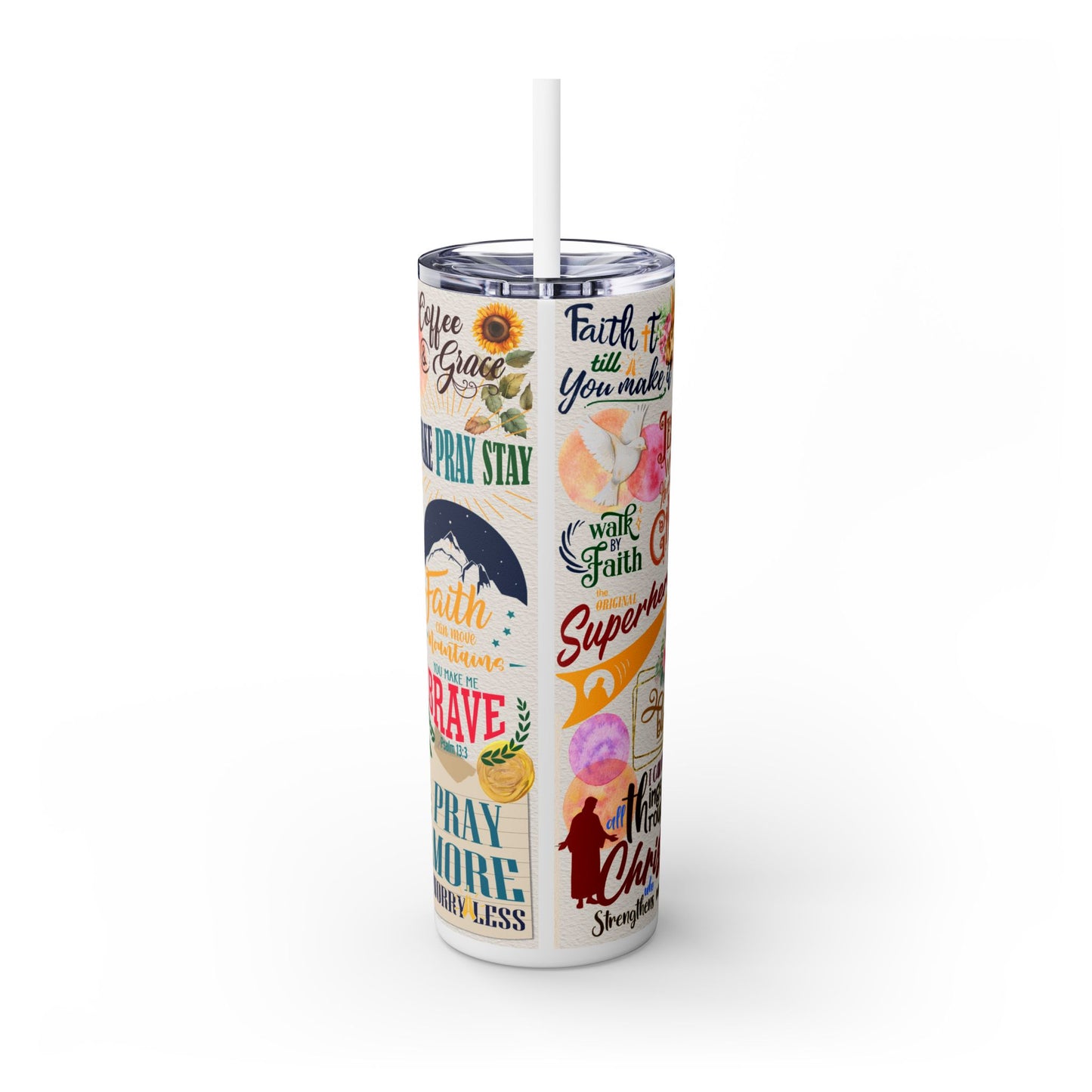 Faith Collage | Skinny Tumbler with Straw, 20oz