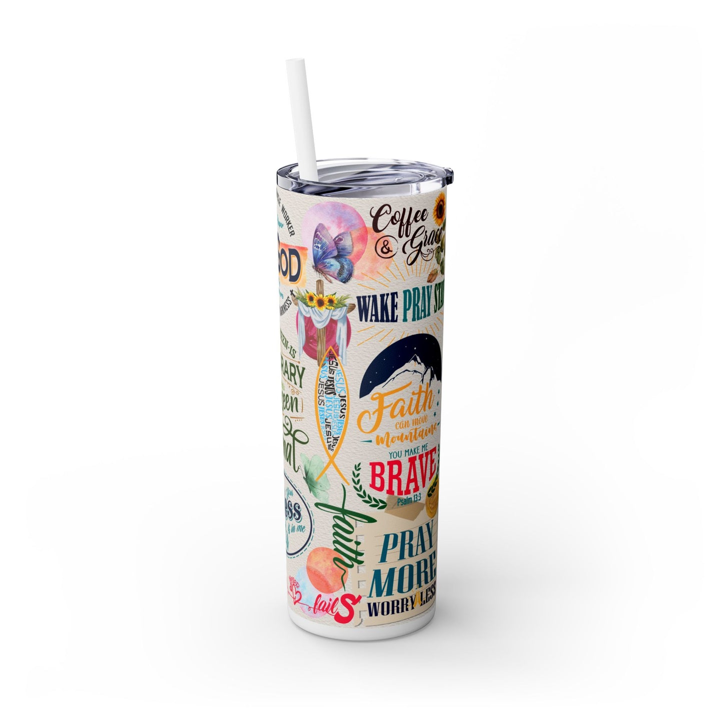 Faith Collage | Skinny Tumbler with Straw, 20oz