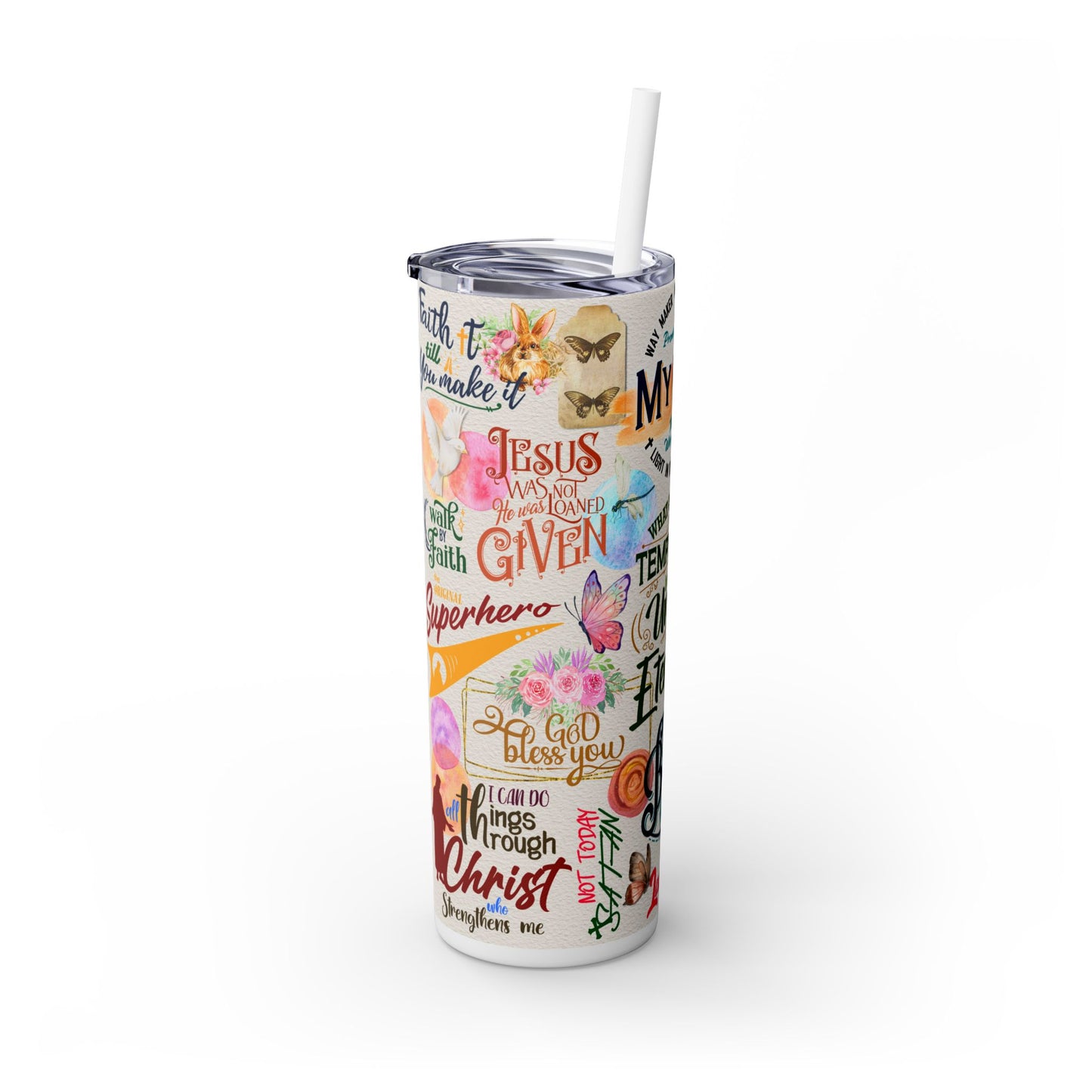 Faith Collage | Skinny Tumbler with Straw, 20oz